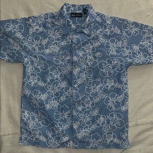 Faded Glory Boys 8/10 Baby Blue Floral Button-Down Shirt